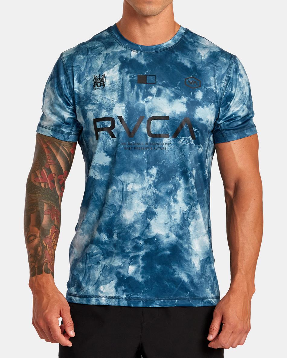 Teal Tie Dye Rvca Vent VA Sport Badge Technical Training Tee Men\'s Short Sleeve | QUSWA29057