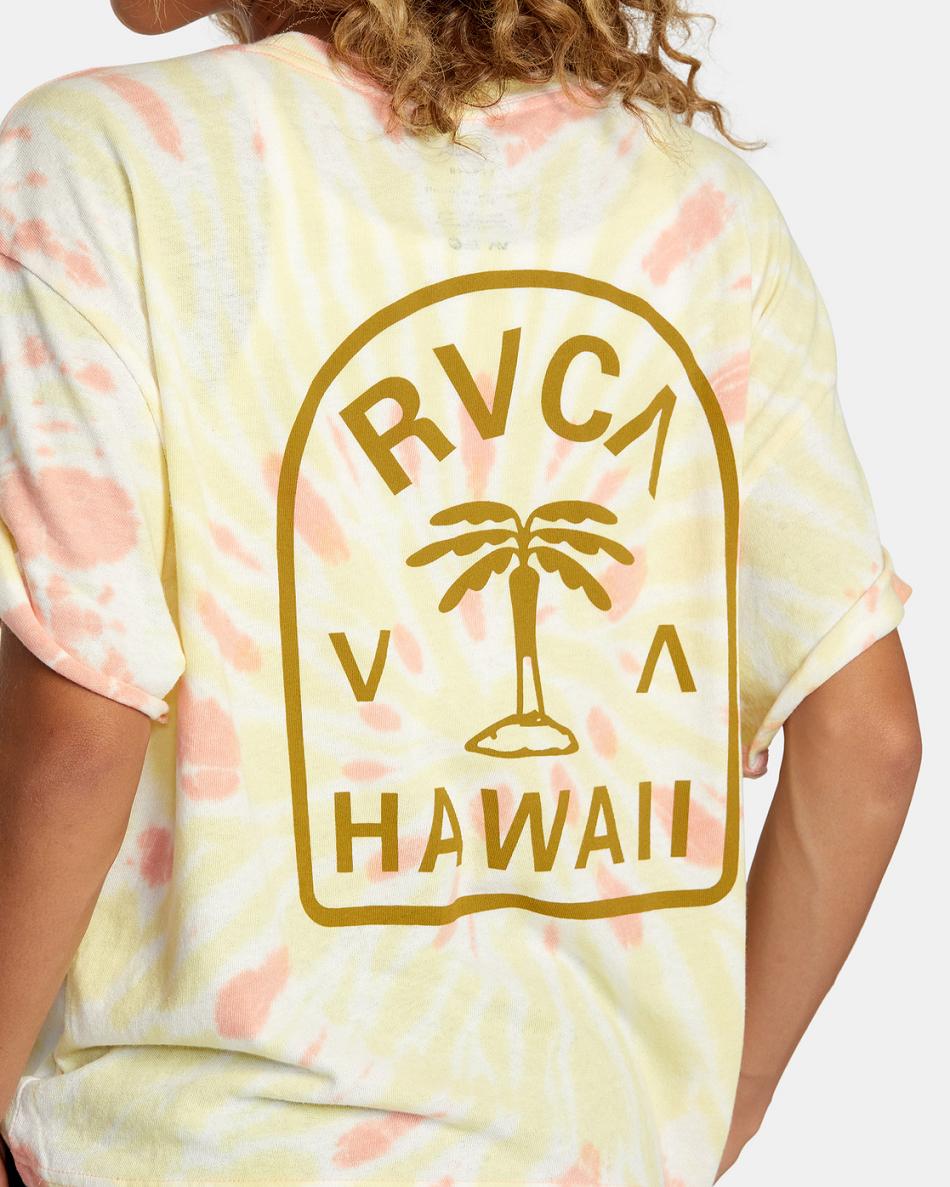 Tie Dye Rvca Palm Hawaii Graphic Women's T shirt | ZUSMJ71362