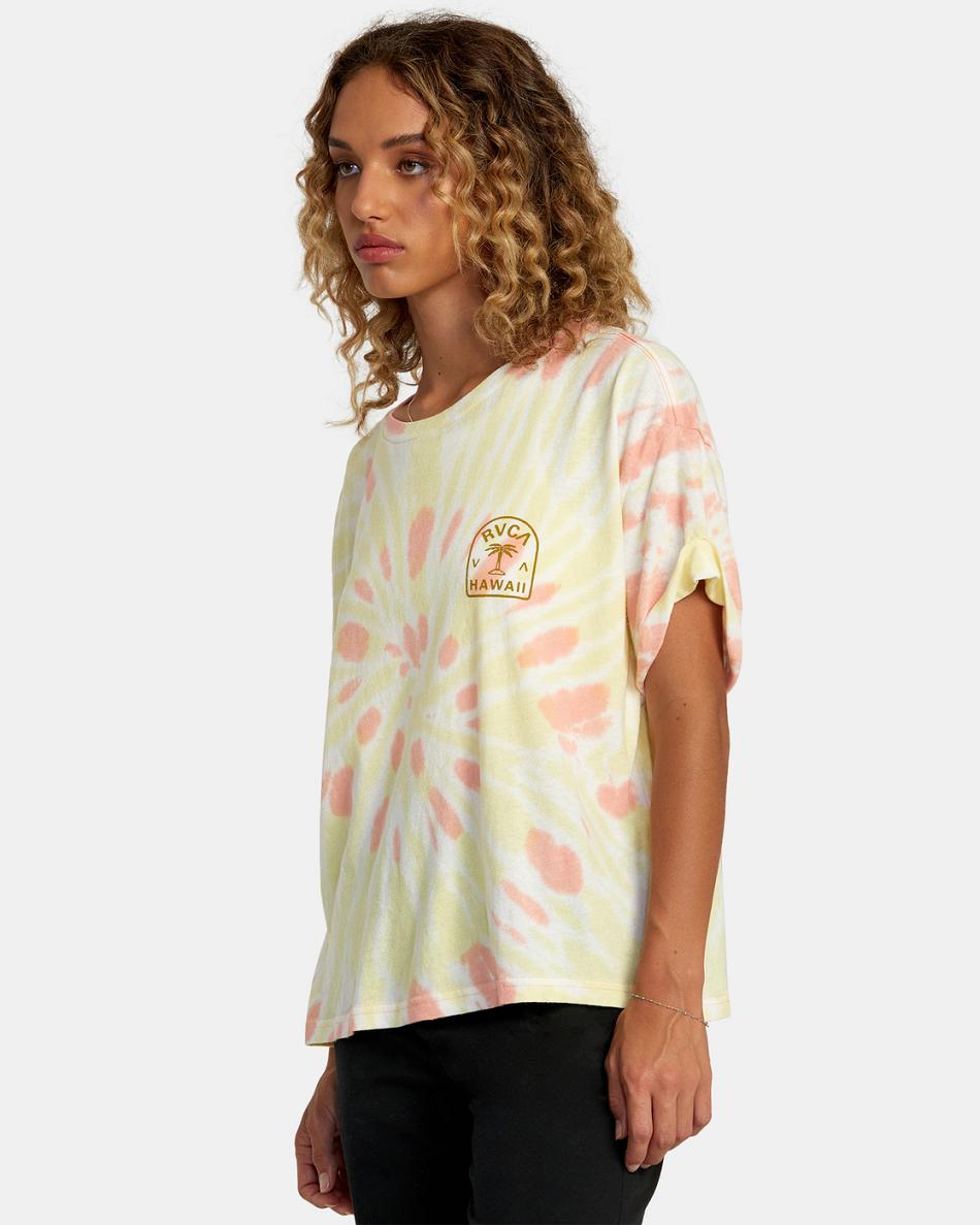 Tie Dye Rvca Palm Hawaii Graphic Women's T shirt | ZUSMJ71362