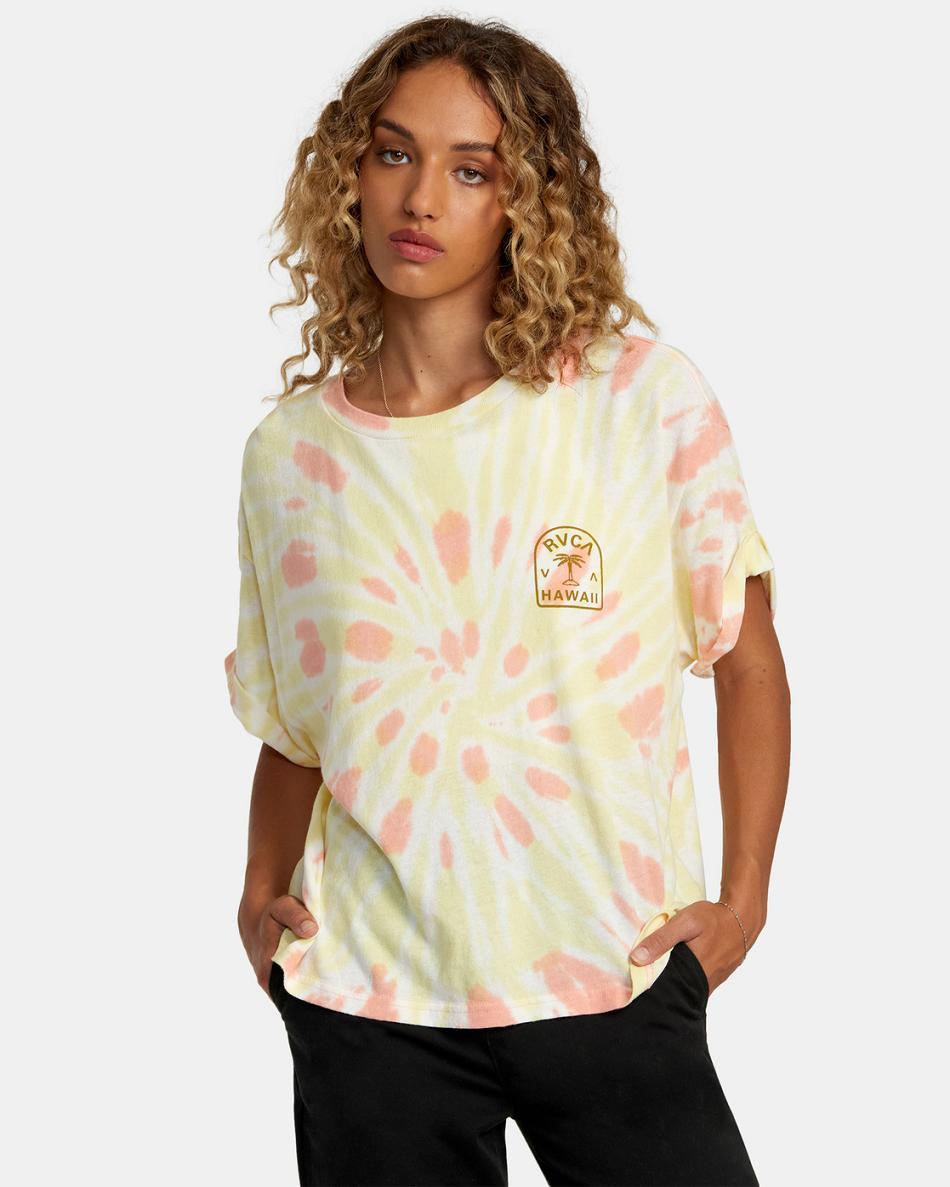 Tie Dye Rvca Palm Hawaii Graphic Women\'s T shirt | ZUSMJ71362