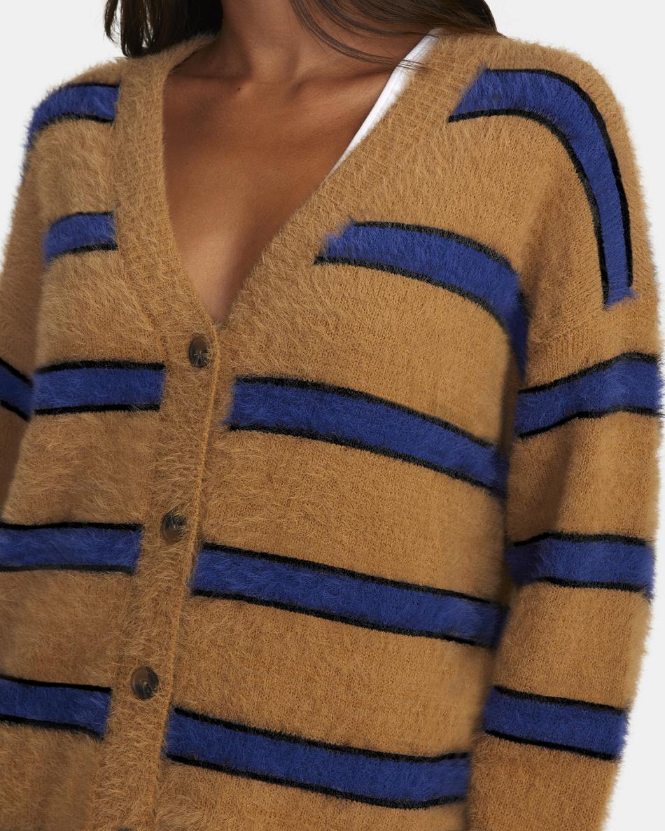 Tobacco Rvca Here We Are Cardigan Women's Sweaters | XUSBH40751