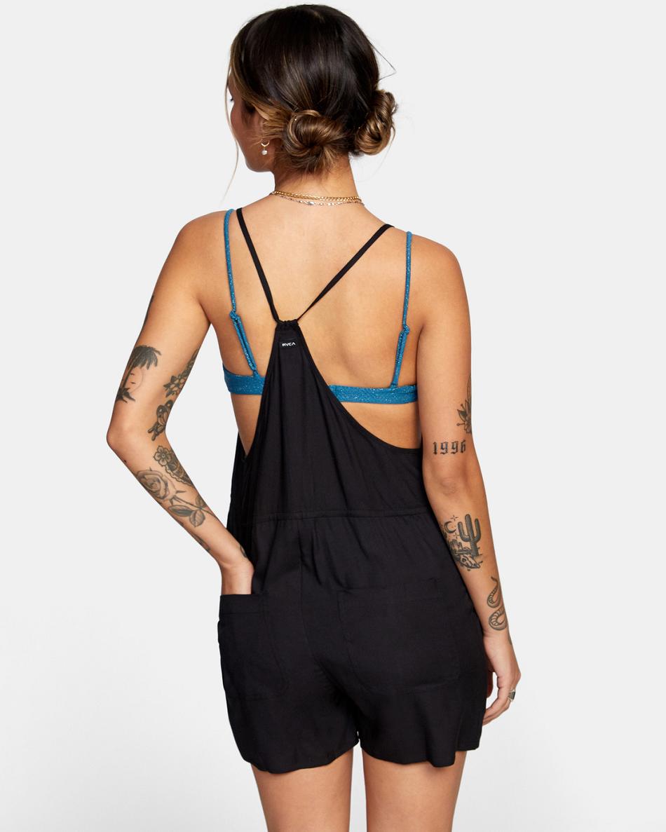 True Black Rvca Laidback Romper Women's Dress | USEGJ71399