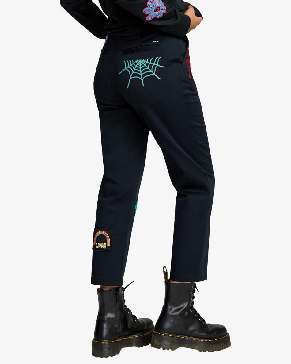 True Black Rvca Mark Oblow Cropped Women's Pants | DUSVO86439