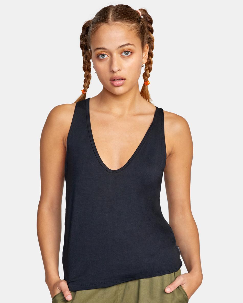 True Black Rvca Minted Tank Top Women's T shirt | USNEJ40074