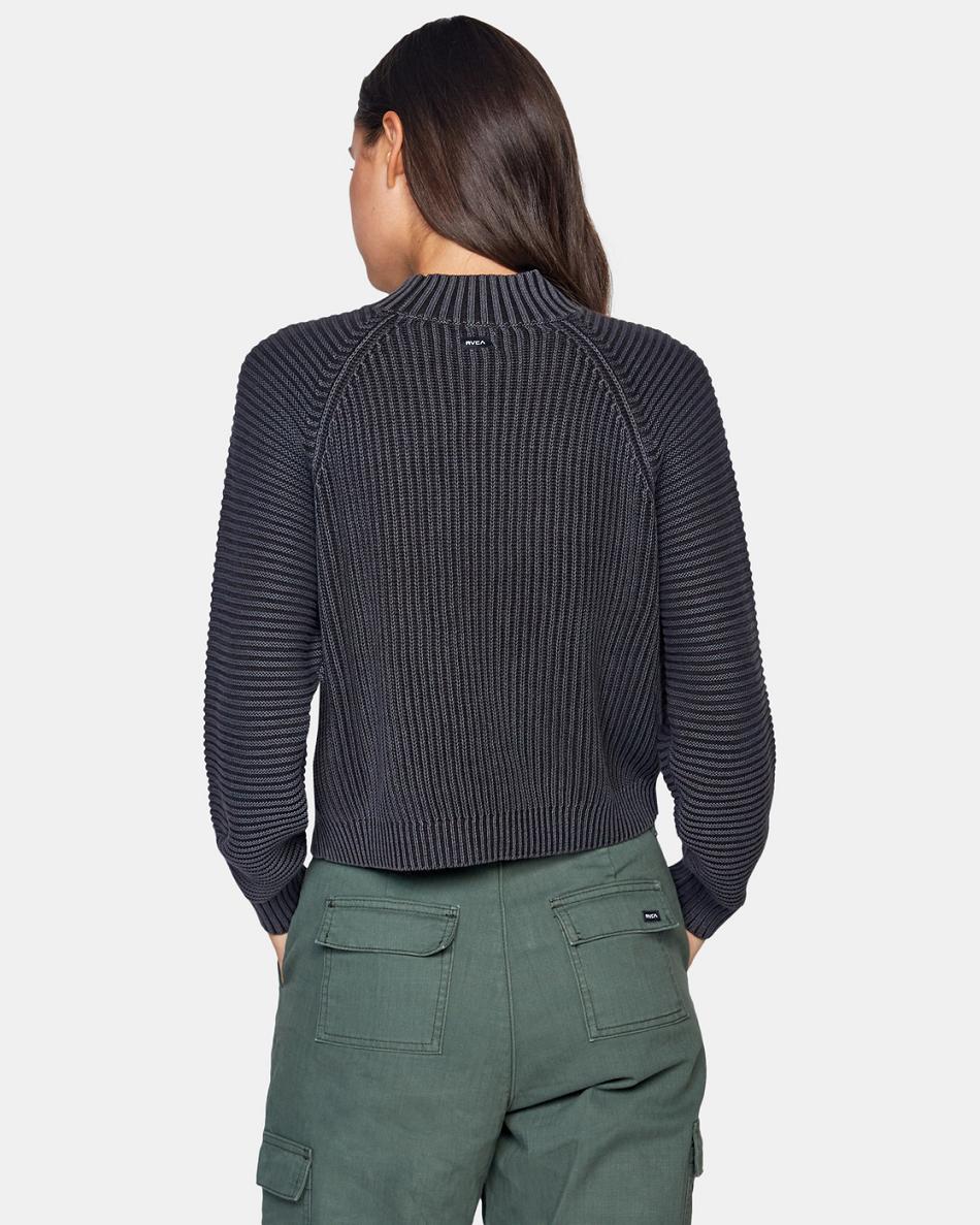 True Black Rvca New Wave Knit Women's Sweaters | USCIF91609