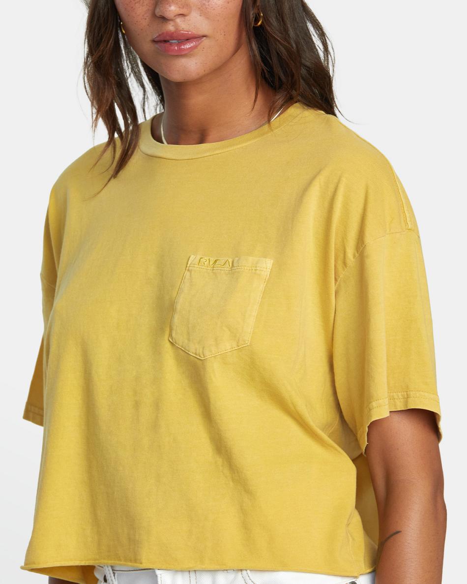 Vintage Gold Rvca PTC Pocket Women's T shirt | DUSKV76798