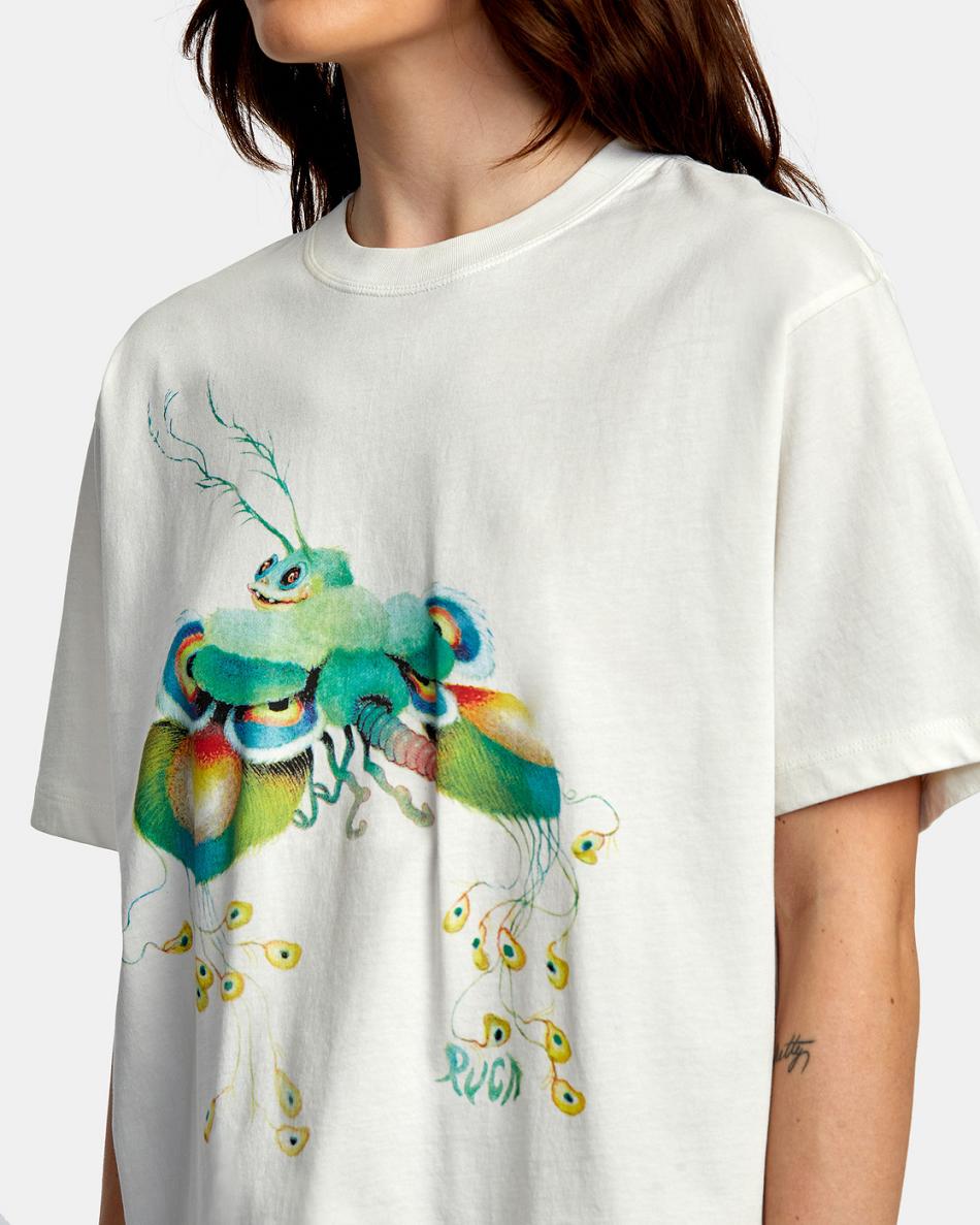 Vintage White Rvca Fly Guy Anyday Women's T shirt | DUSKV50403