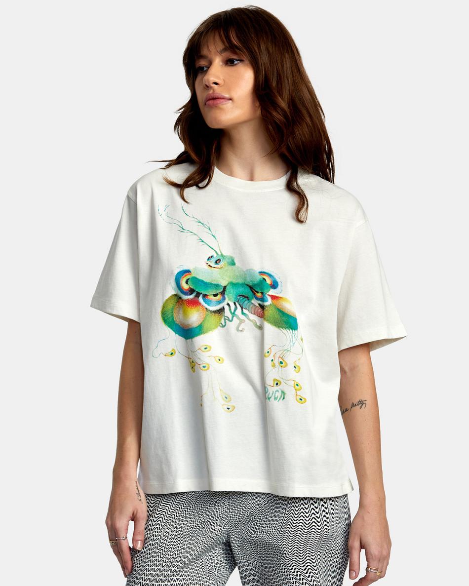 Vintage White Rvca Fly Guy Anyday Women's T shirt | DUSKV50403