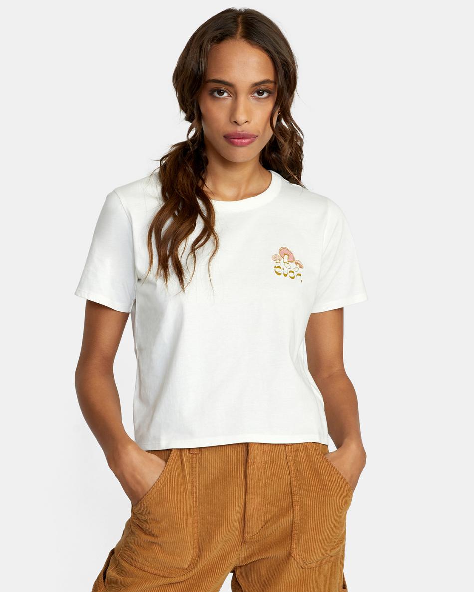 Vintage White Rvca Fungi Boxed Women\'s T shirt | LUSSX96738