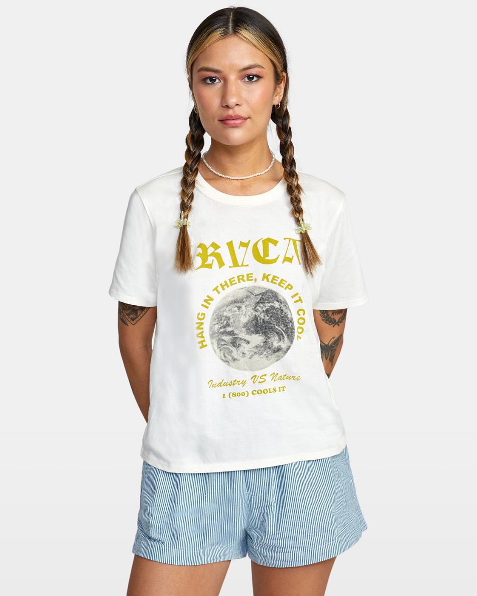 Vintage White Rvca Keep It Cool Crop Women\'s T shirt | USNEJ30387