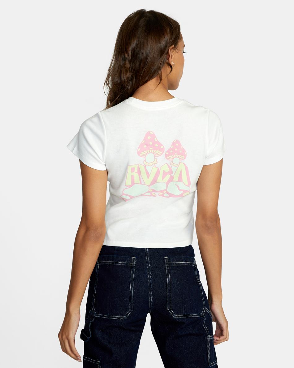 Vintage White Rvca Mycelium Graphic Women's T shirt | USJVR89646