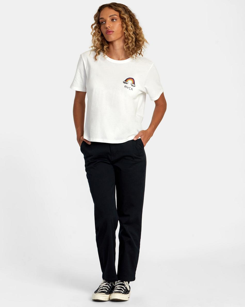 Vintage White Rvca Rainbow Connection Women's T shirt | YUSVQ87430