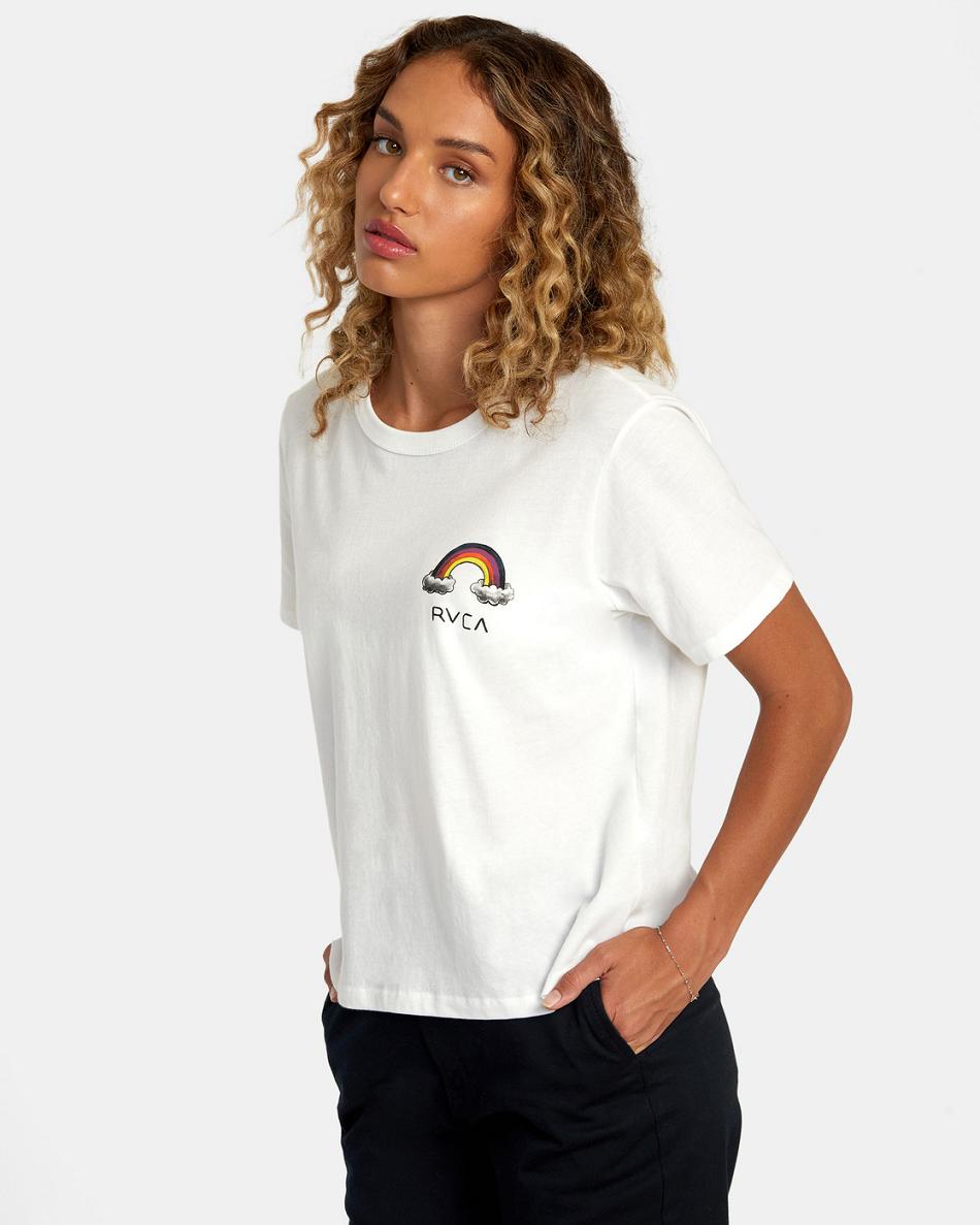 Vintage White Rvca Rainbow Connection Women's T shirt | YUSVQ87430