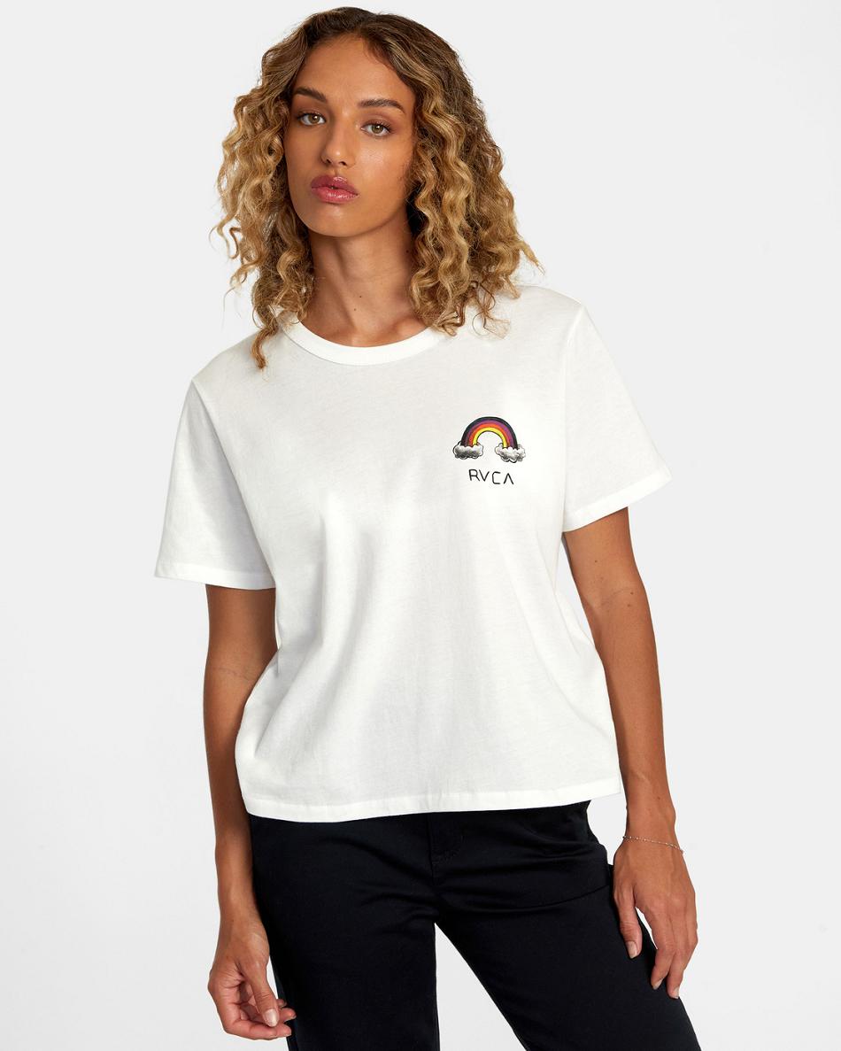 Vintage White Rvca Rainbow Connection Women\'s T shirt | YUSVQ87430