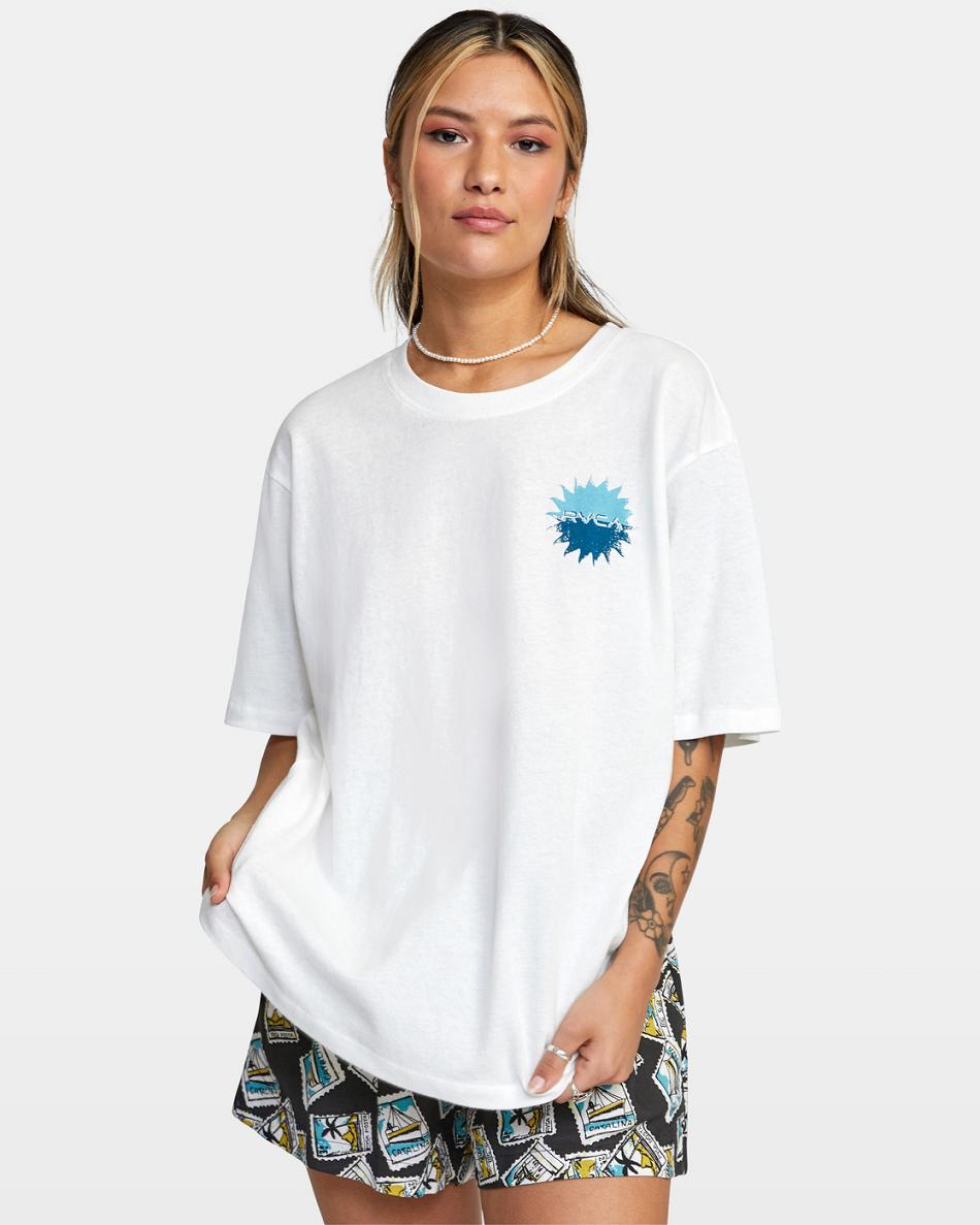 Vintage White Rvca Rotation Oversized Women\'s T shirt | USXBR57070
