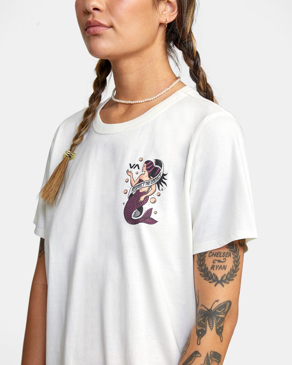 Vintage White Rvca Save Our Souls Crop Women's T shirt | FUSUI85779