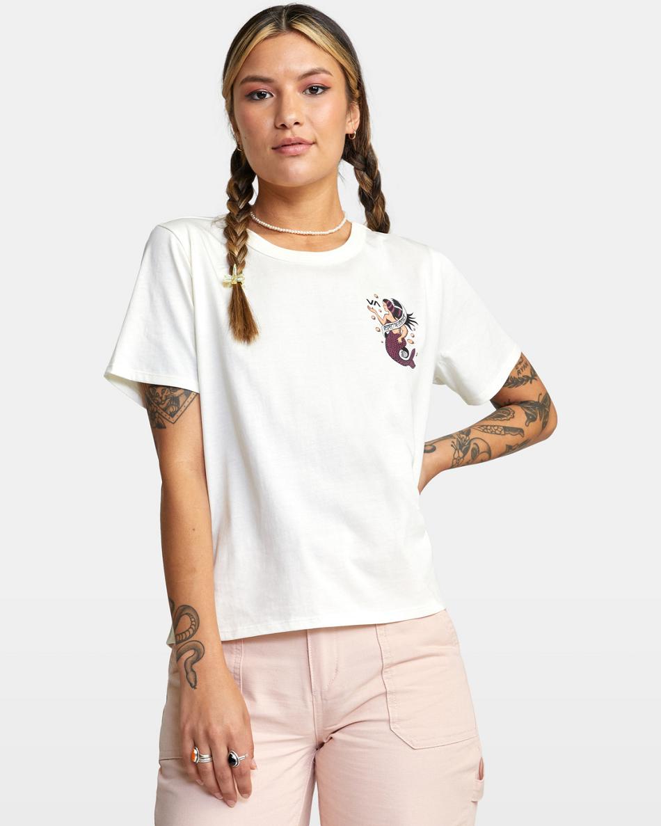 Vintage White Rvca Save Our Souls Crop Women\'s T shirt | FUSUI85779
