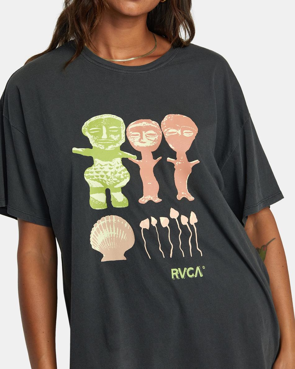 Washed Black Rvca Artifacts Baggie Women's T shirt | DUSKV68165