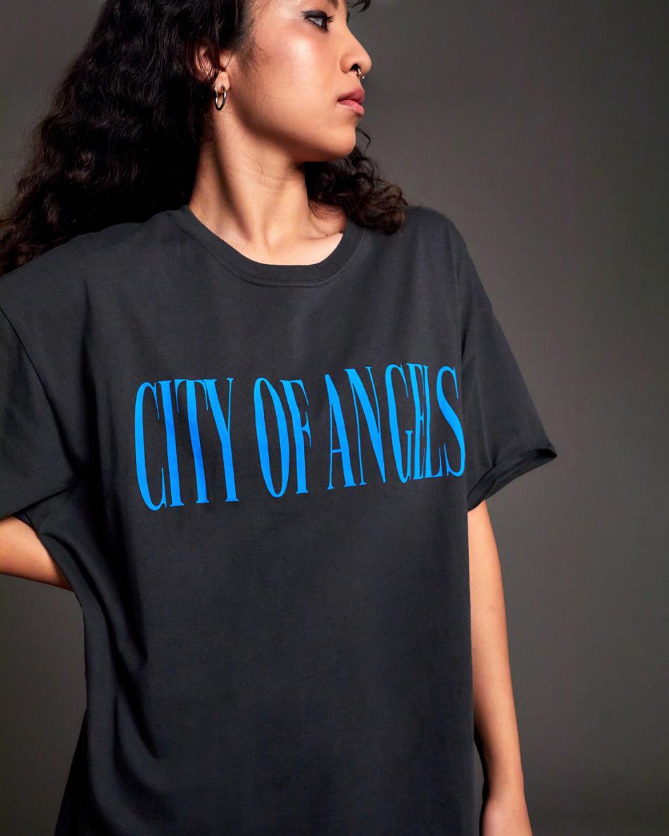 Washed Black Rvca City Of Angels Graphic Women's T shirt | USIIZ41489