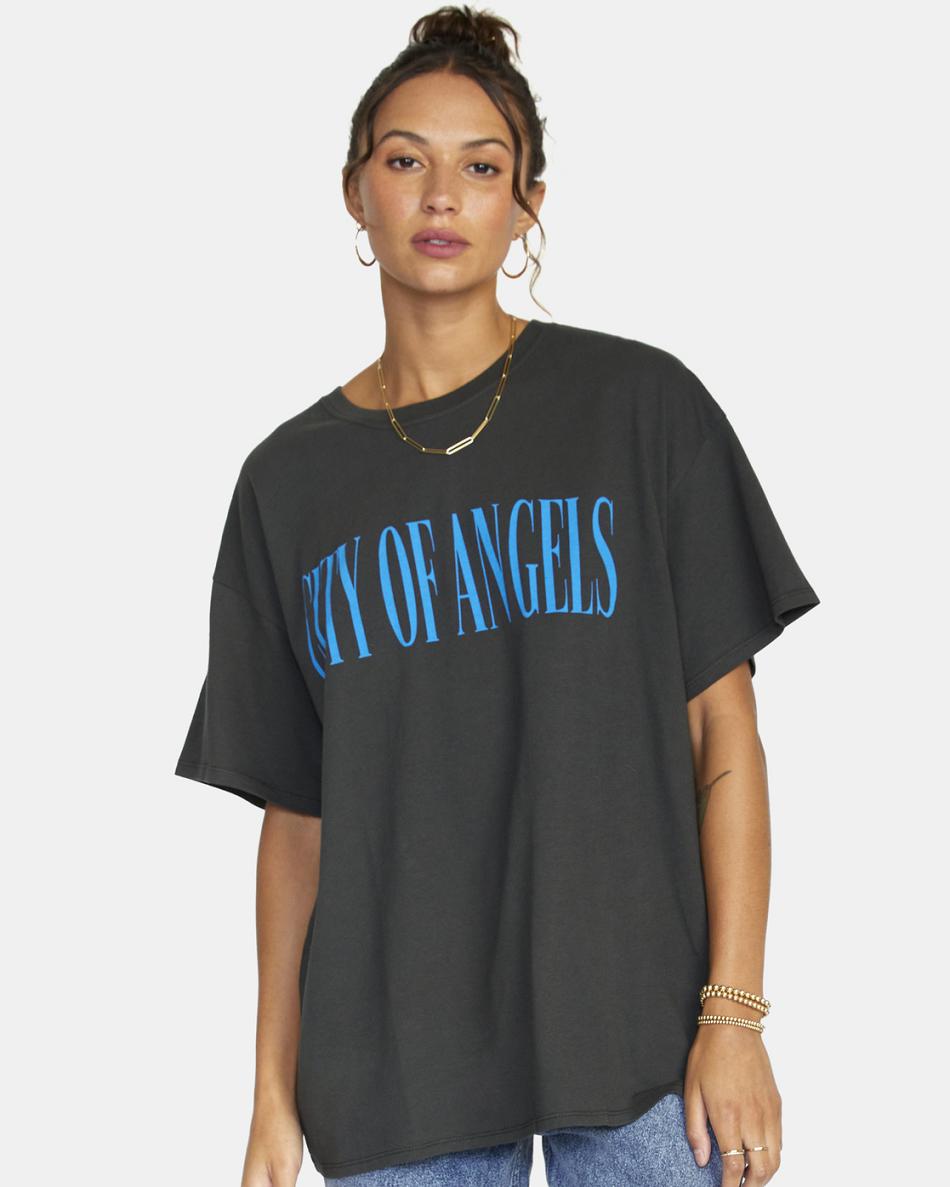 Washed Black Rvca City Of Angels Graphic Women's T shirt | USIIZ41489