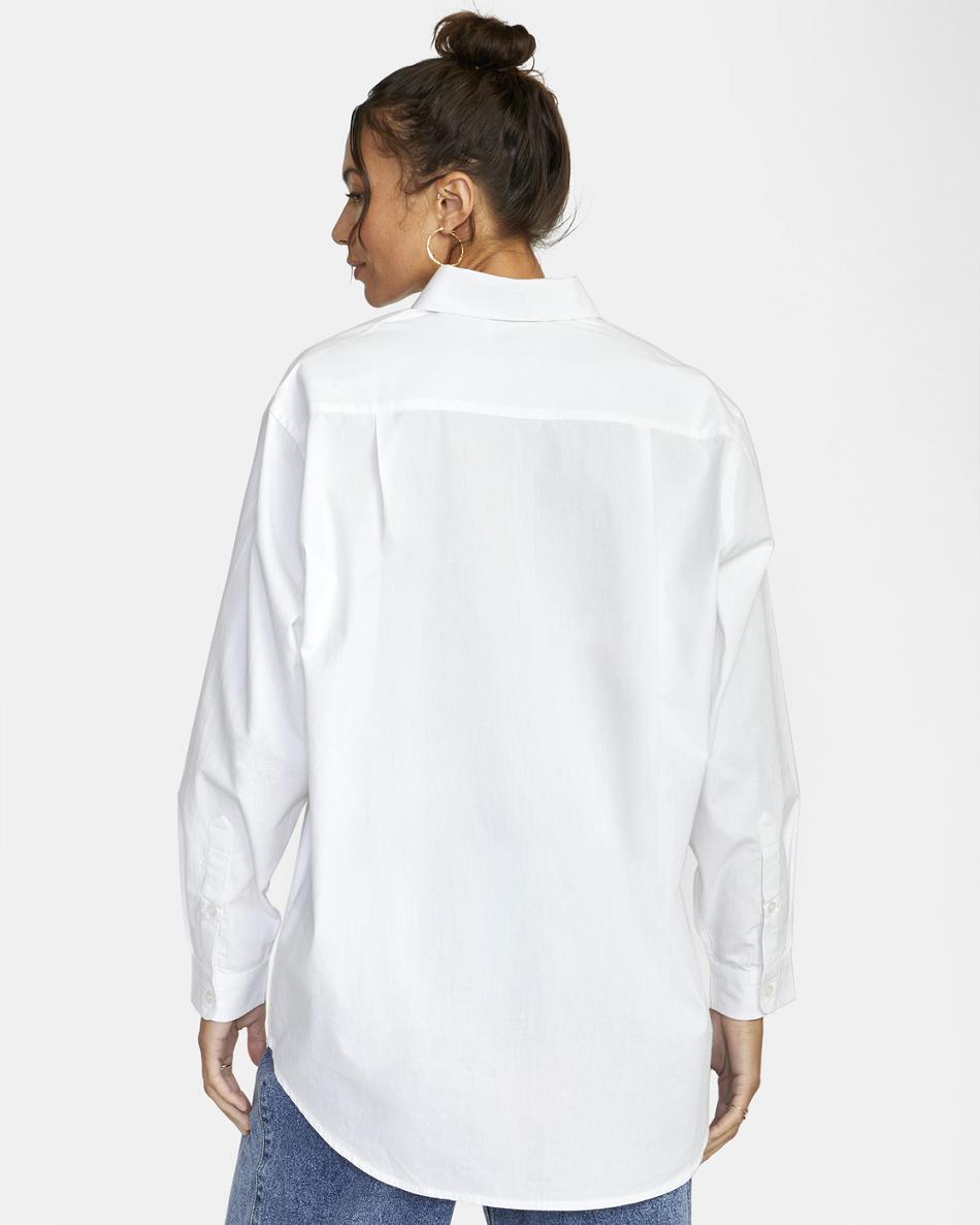 Whisper White Rvca Angeles Long Sleeve Button-Up Top Women's Tanks | EUSHC38926