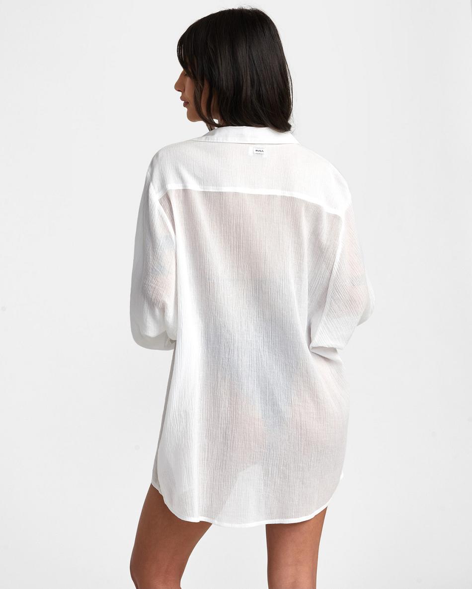 Whisper White Rvca Gimme Shirt Women's Dress | QUSUV84144