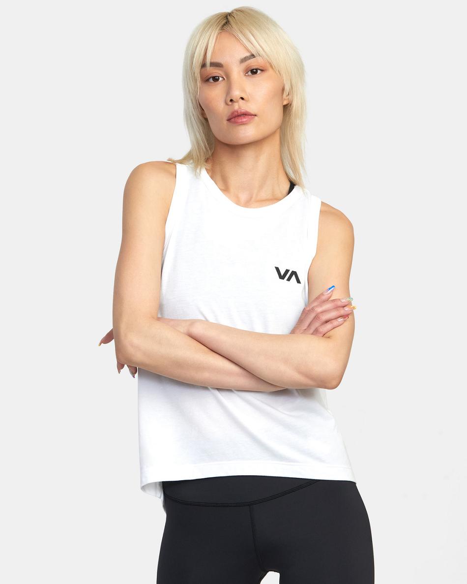 White 2 Rvca VA Muscle Workout Women\'s Tanks | USZPD99582