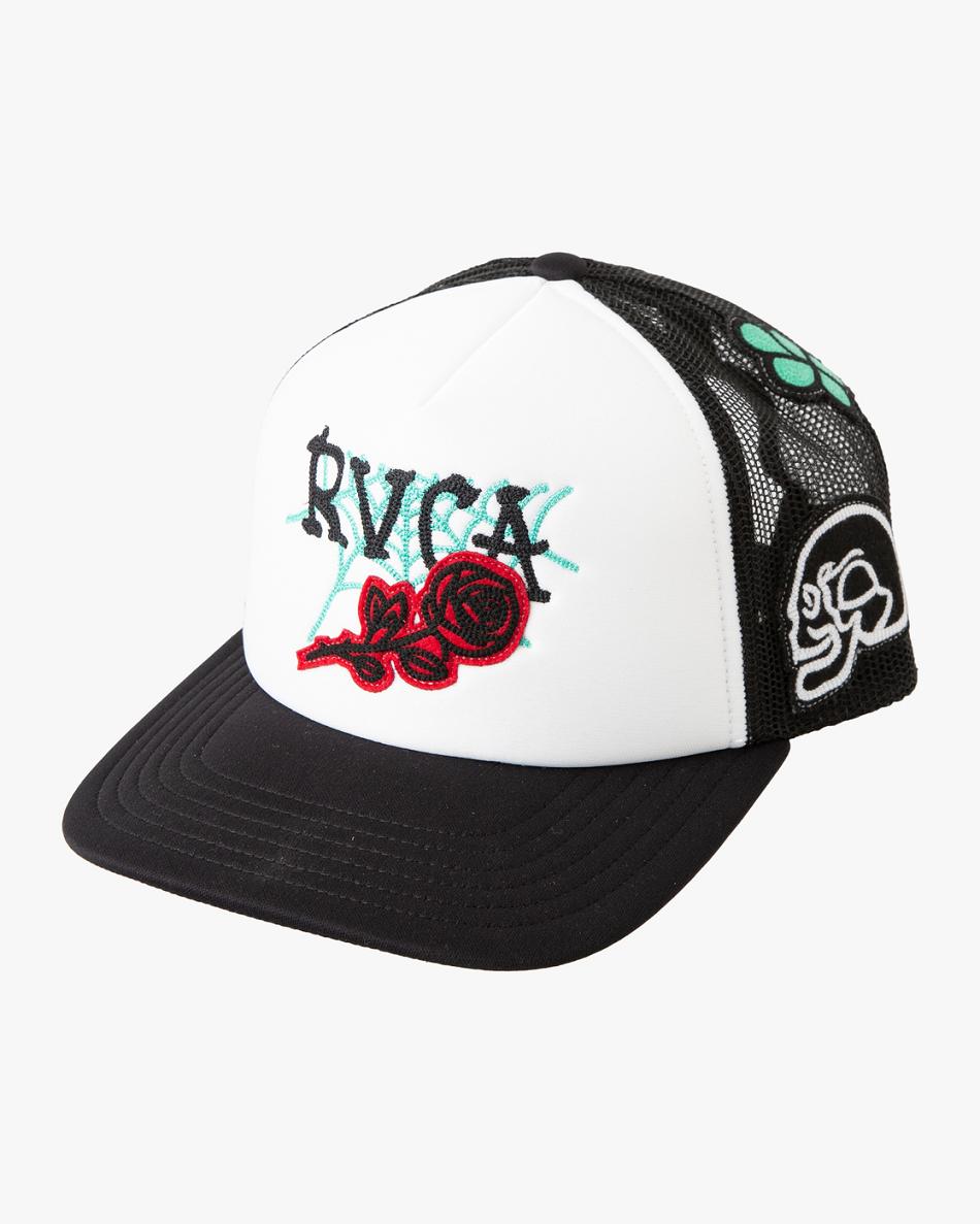 White/Black Rvca Oblow Trucker Men\'s Hats | XUSBH73943