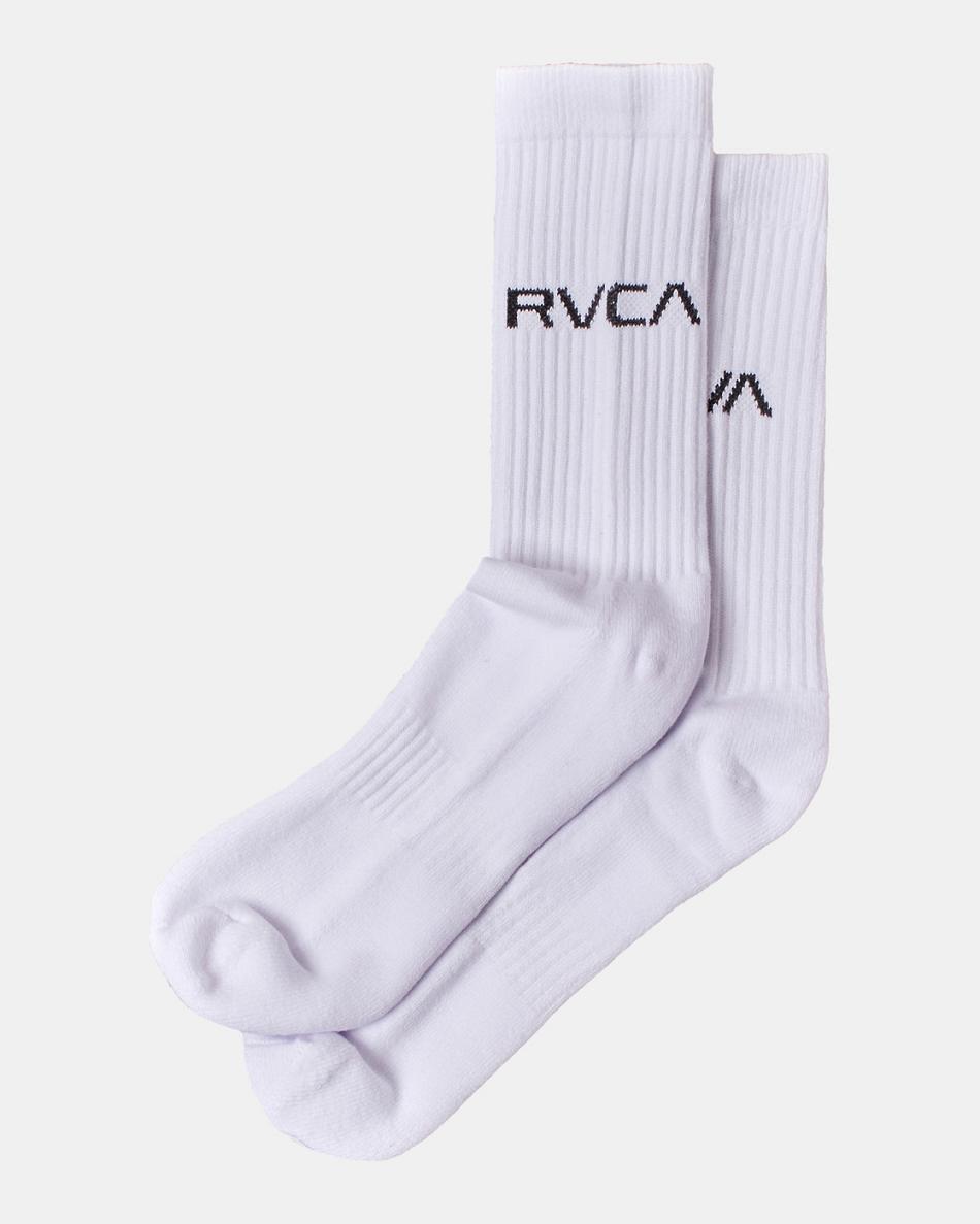 White Rvca 2 Pack Basic Logo Crew Men\'s Socks | PUSQX88070