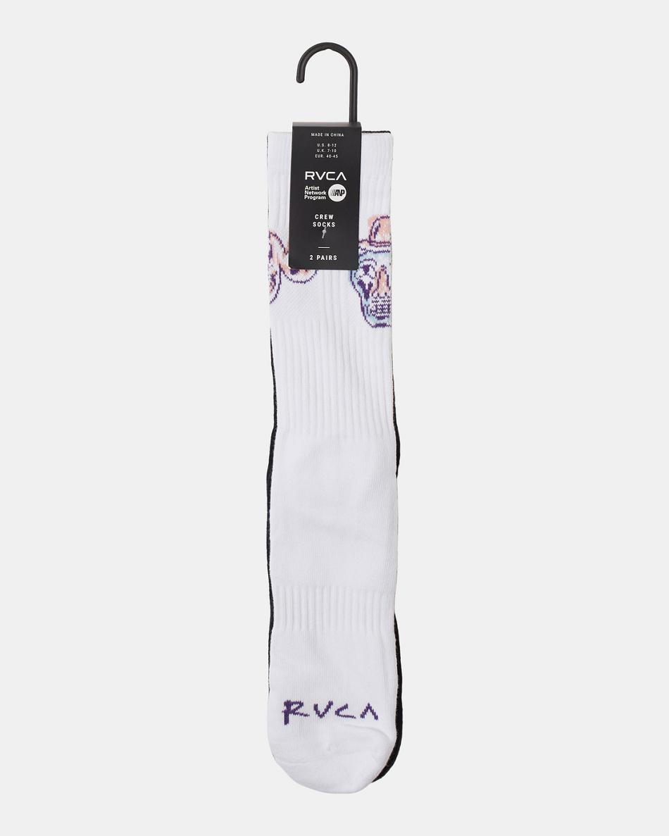 White Rvca 2-Pack Dmote ANP Crew Men's Socks | TUSPQ99828