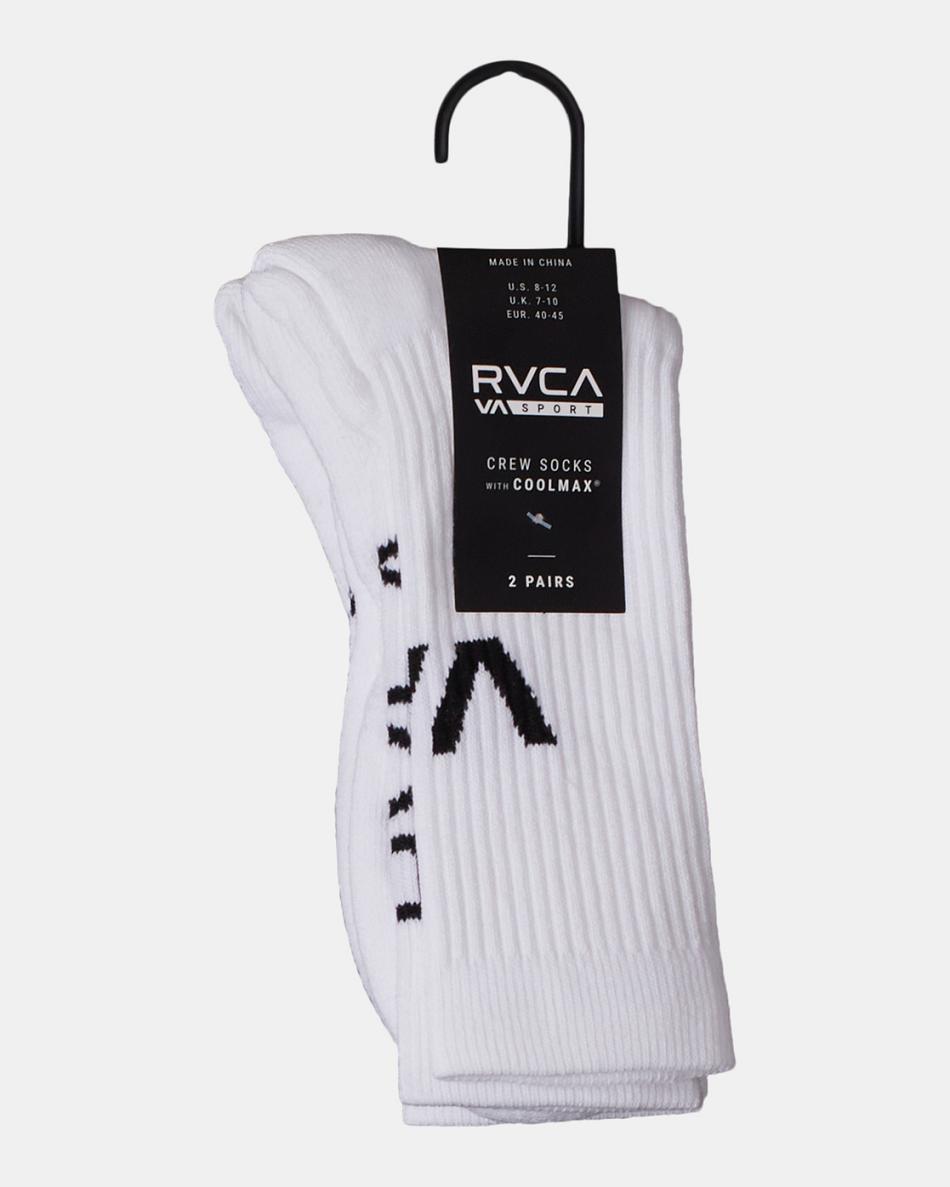 White Rvca 2 Pack Sport Vent Cushion Crew Men's Socks | LUSSX14686