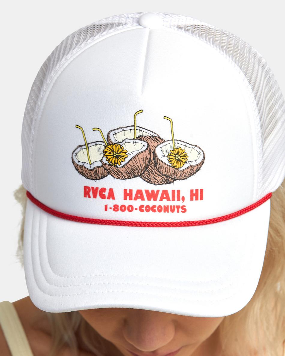 White Rvca Coconuts Foamy Trucker Women's Hats | USEGJ69494