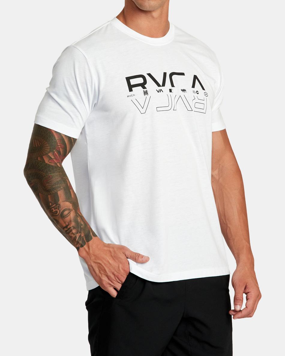 White Rvca Double RVCA Split Tee Men's Short Sleeve | XUSBH46534