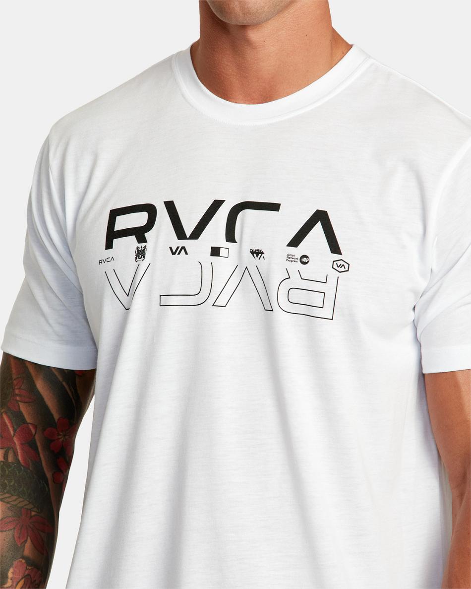 White Rvca Double RVCA Split Tee Men's Short Sleeve | XUSBH46534