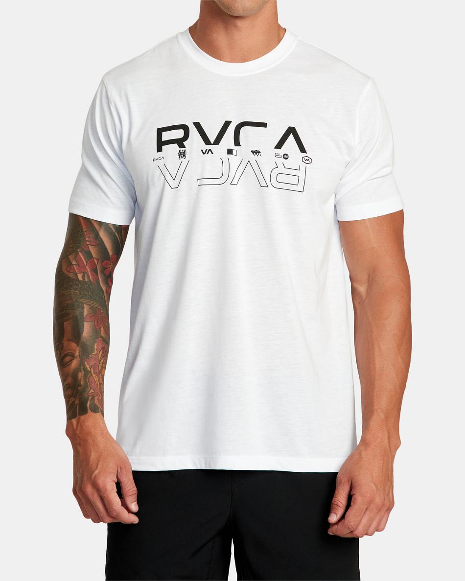 White Rvca Double RVCA Split Tee Men\'s Short Sleeve | XUSBH46534