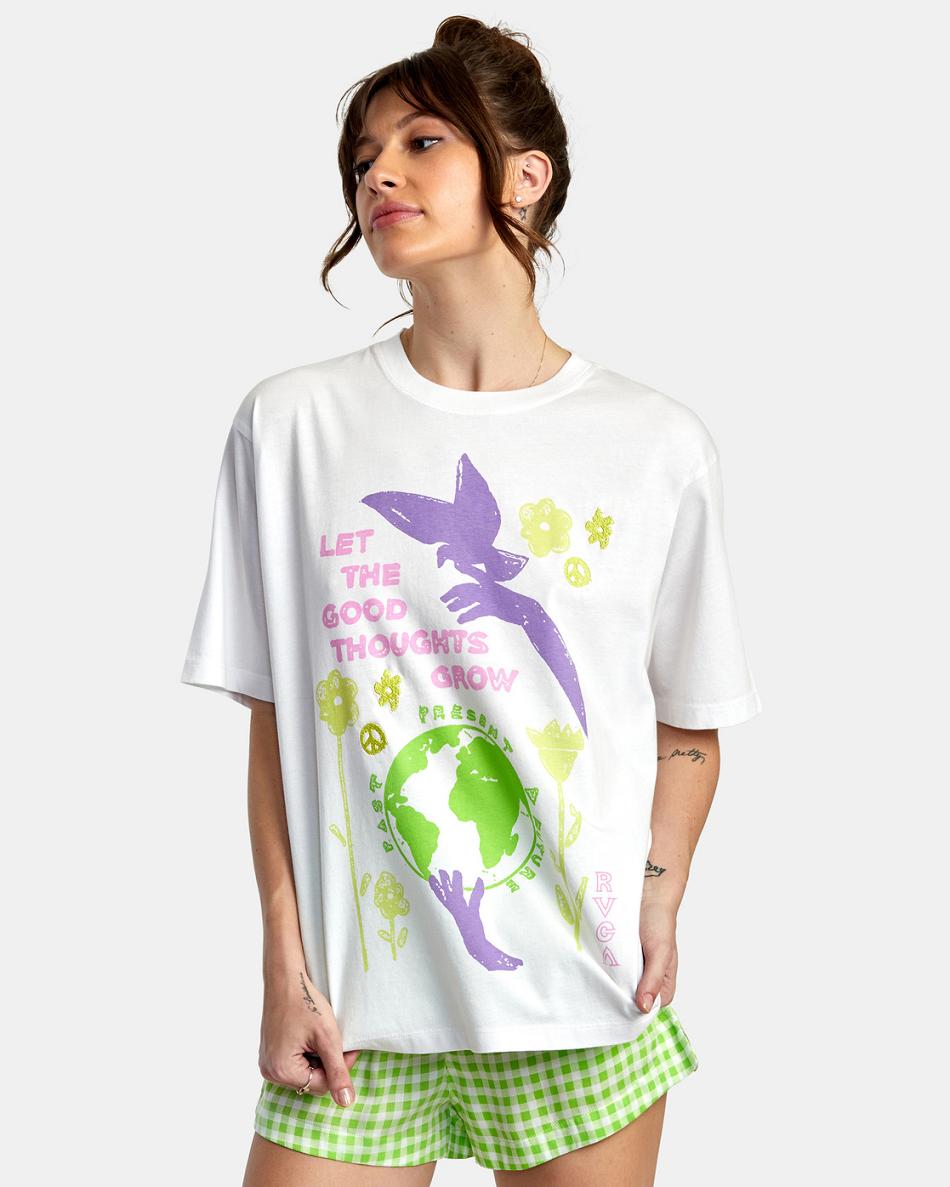 White Rvca Good Grow Anyday Women's T shirt | PUSQX76584