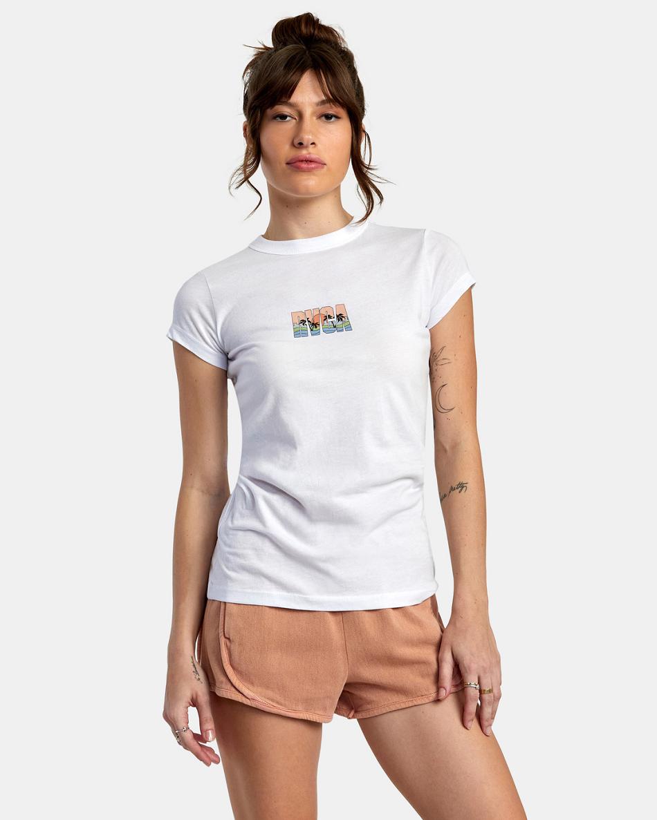White Rvca Gulf Coast Women\'s T shirt | SUSNY75562