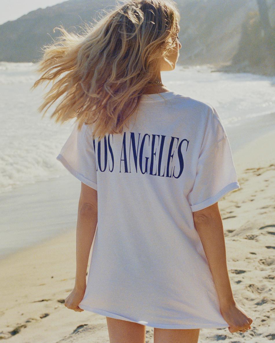 White Rvca NY - LA Graphic Women's T shirt | BUSSD97540