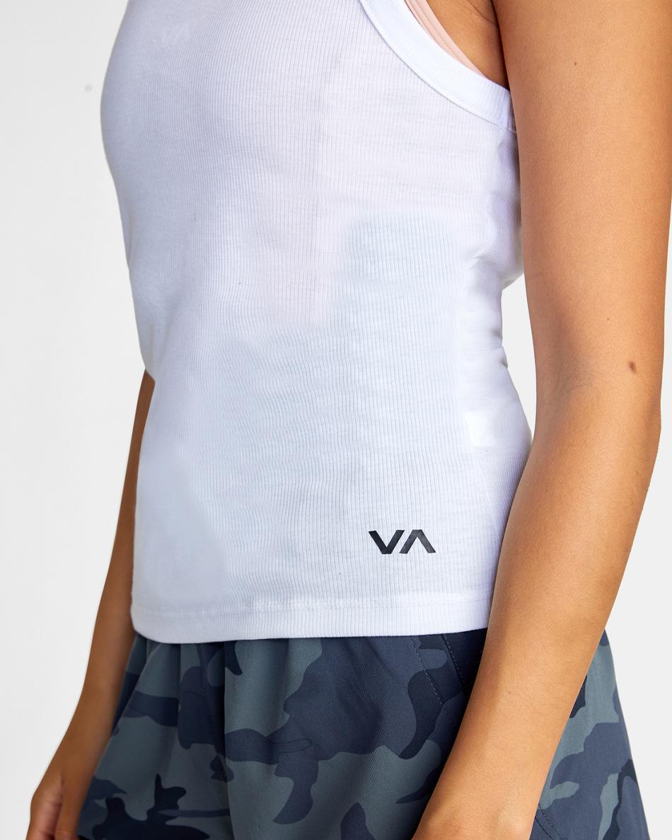 White Rvca VA Essential Ribbed Tank Top Women's T shirt | USJKU84533