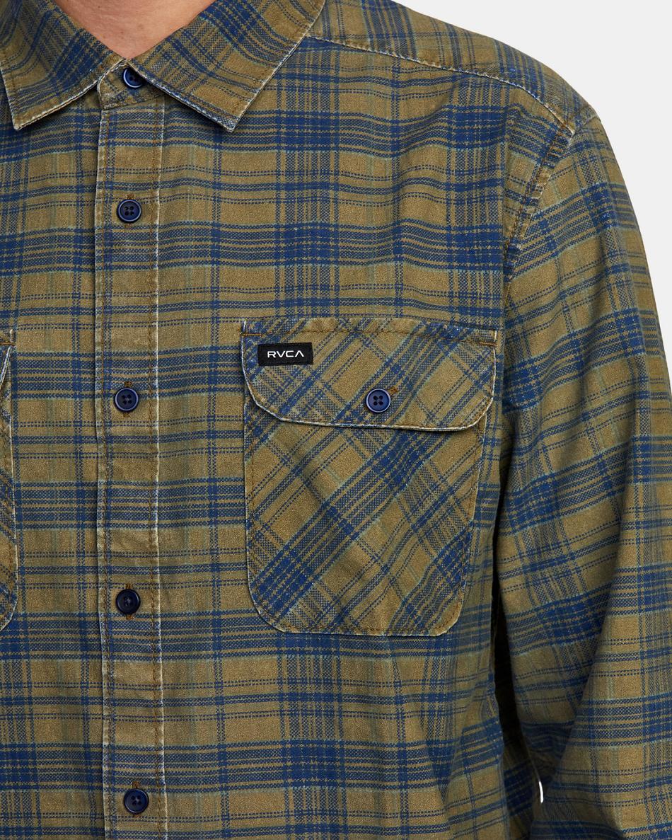 Wood Rvca Panhandle Flannel Men's T shirt | USXMI58997