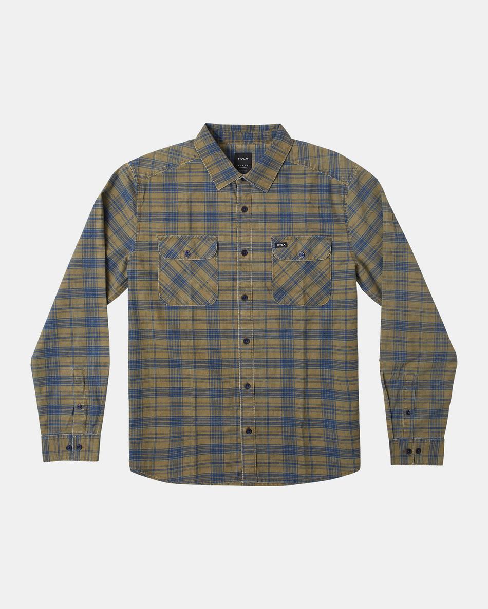 Wood Rvca Panhandle Flannel Men\'s T shirt | USXMI58997