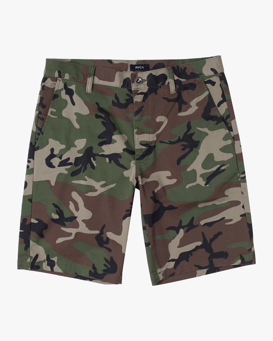 Woodland Camo Rvca Weekday Stretch 18 Boys\' Shorts | USQCS23125