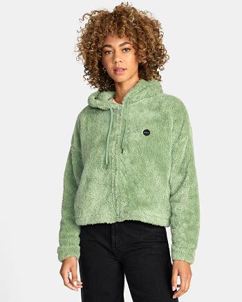 Basil Rvca Fuzzy Zip-Up Fleece Women's Hoodie | YUSVQ76830