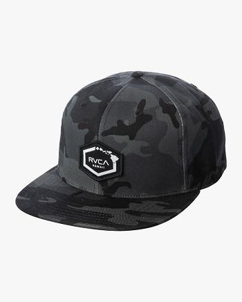 Black Camo Rvca Island Hex Snapback Men's Hats | USCIF59864