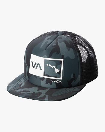 Black Camo Rvca Islands Balance Box Trucker Men's Hats | USJKU97706