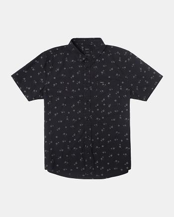 Black Floral Rvca Do Print Short Sleeve Men's T shirt | USJZR89694
