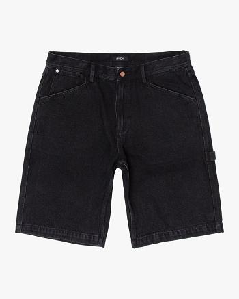 Black Rinse Rvca Chainmail Denim Men's Shorts | USZPD14566