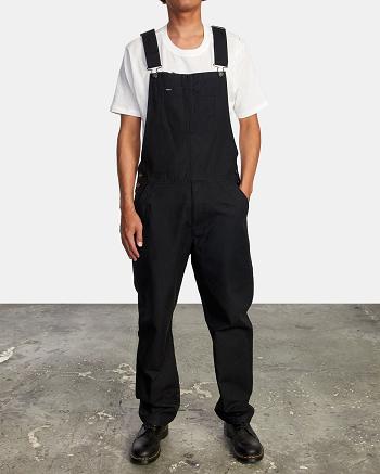 Black Rvca Chainmail Relaxed Fit Overalls Men's Pants | ZUSMJ61973