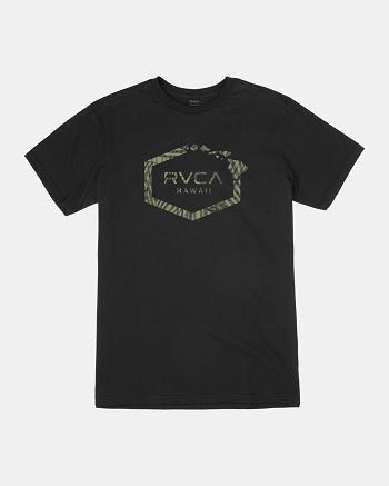 Black Rvca Hawaii Hex Tee Men's Short Sleeve | BUSSO32327