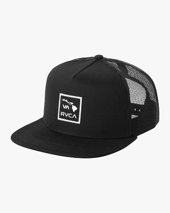 Black Rvca Islands Patch Trucker Men's Hats | USICD73932